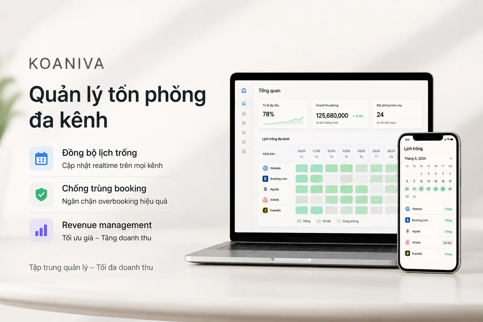 Quản lý tồn phòng đa kênh: Đồng bộ lịch trống, chống trùng booking hiệu quả