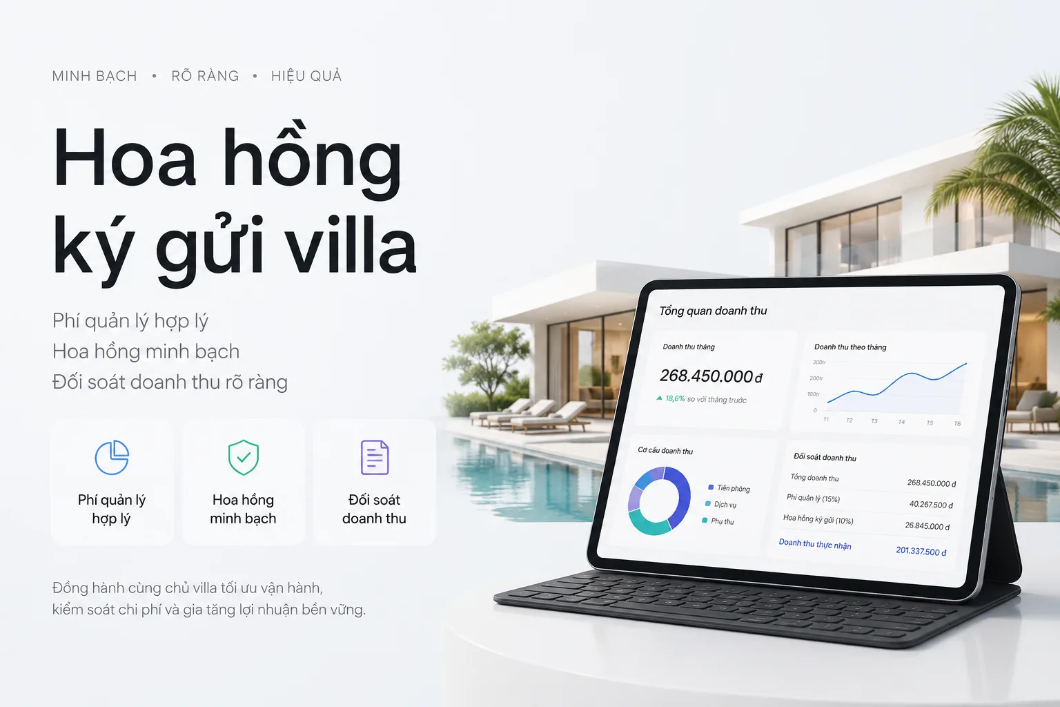 Hoa hồng ký gửi villa: Phí quản lý minh bạch, đối soát doanh thu rõ ràng