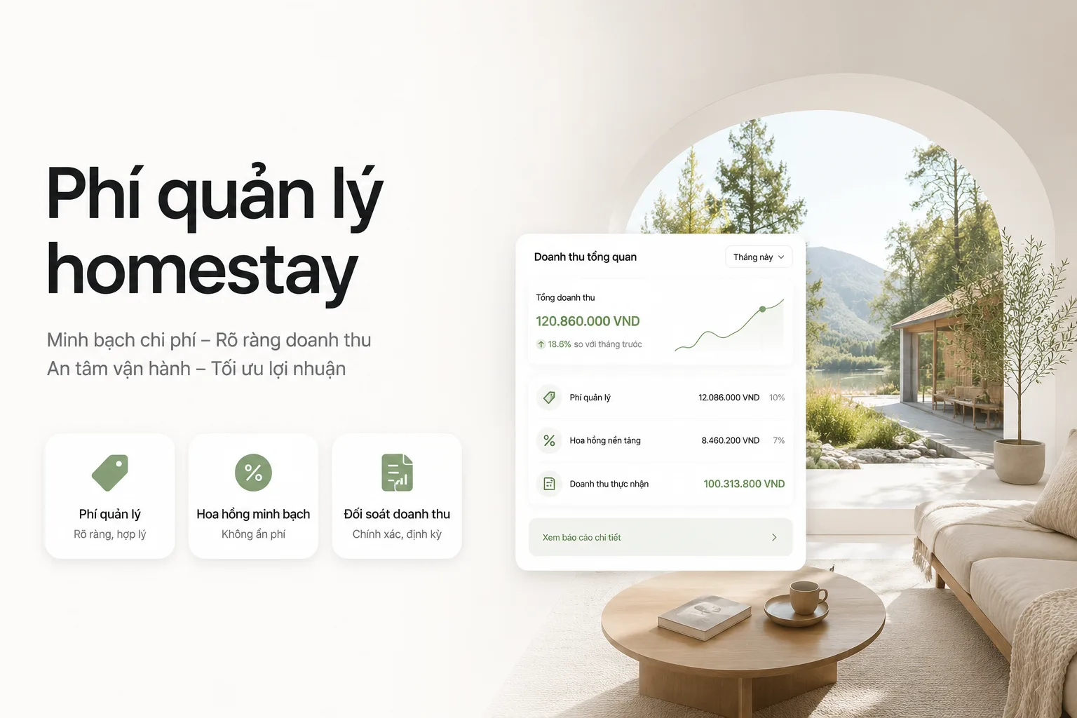 Phí quản lý homestay: Cách tính phí, hoa hồng và đối soát doanh thu