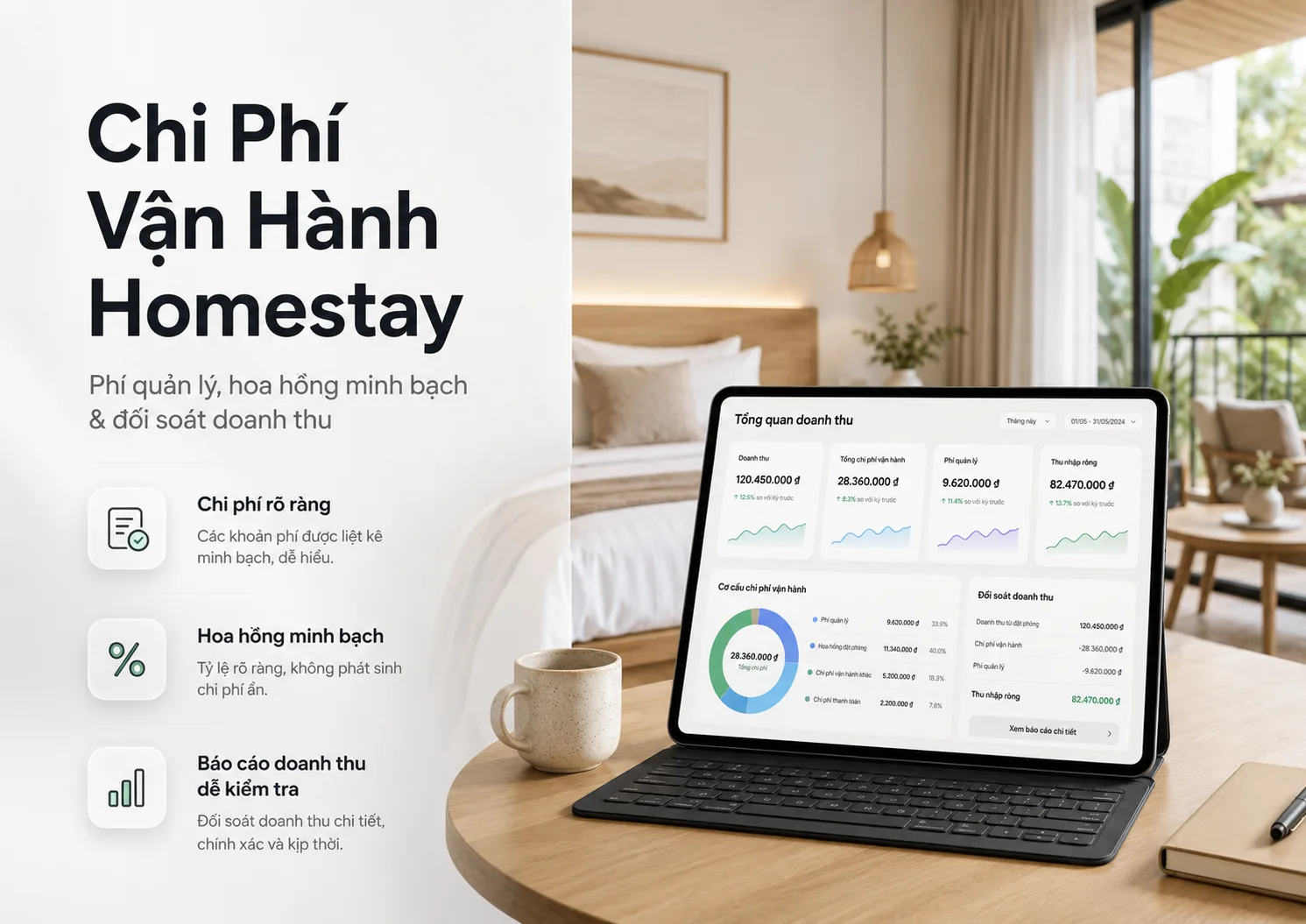 Chi Phí Vận Hành Homestay: Phí Quản Lý, Hoa Hồng & Đối Soát Doanh Thu