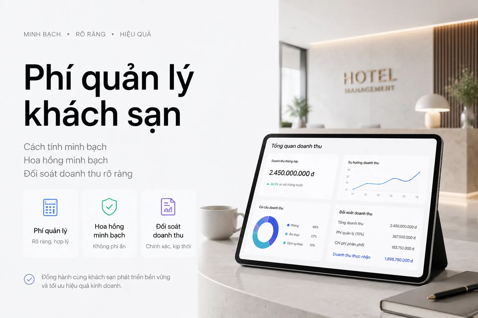 Phí quản lý khách sạn: Cách tính minh bạch và đối soát doanh thu rõ ràng
