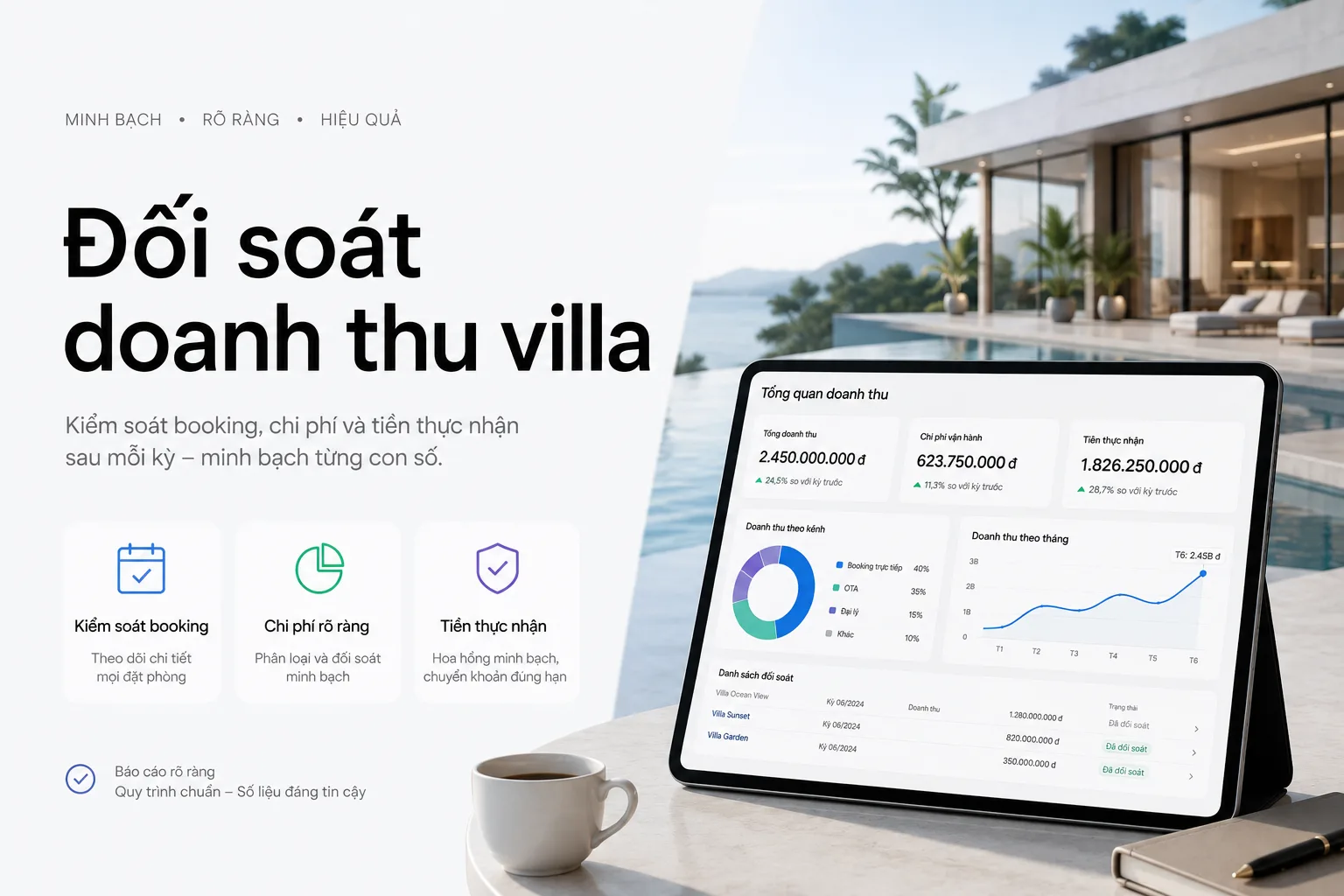 Đối soát doanh thu villa: Kiểm soát booking, chi phí và tiền thực nhận