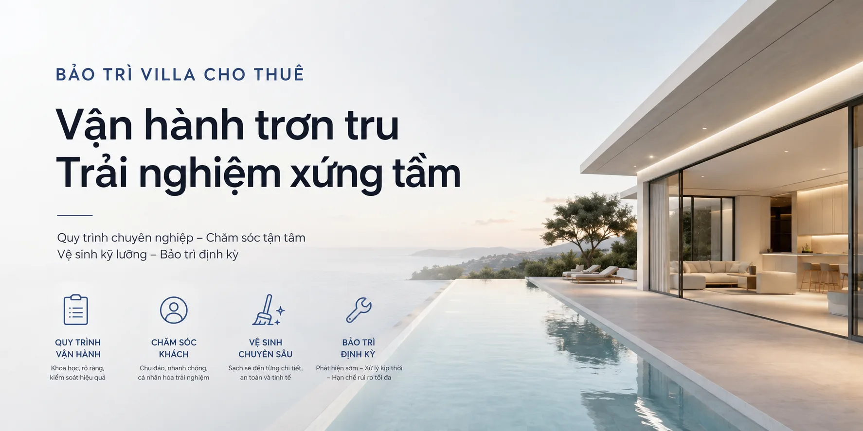 Bảo trì villa cho thuê: Quy trình vận hành, vệ sinh và chăm sóc khách hiệu quả