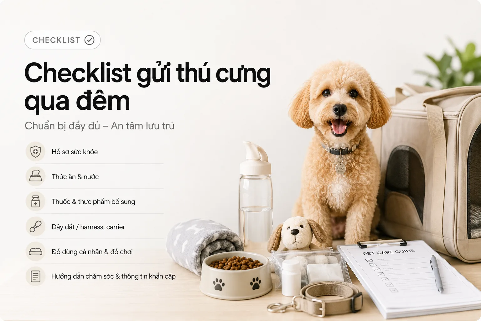 Checklist gửi thú cưng qua đêm: Chuẩn bị đầy đủ trước khi bàn giao