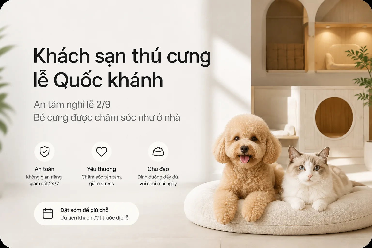 Khách sạn thú cưng lễ Quốc khánh: Kinh nghiệm gửi chó mèo an toàn dịp 2/9